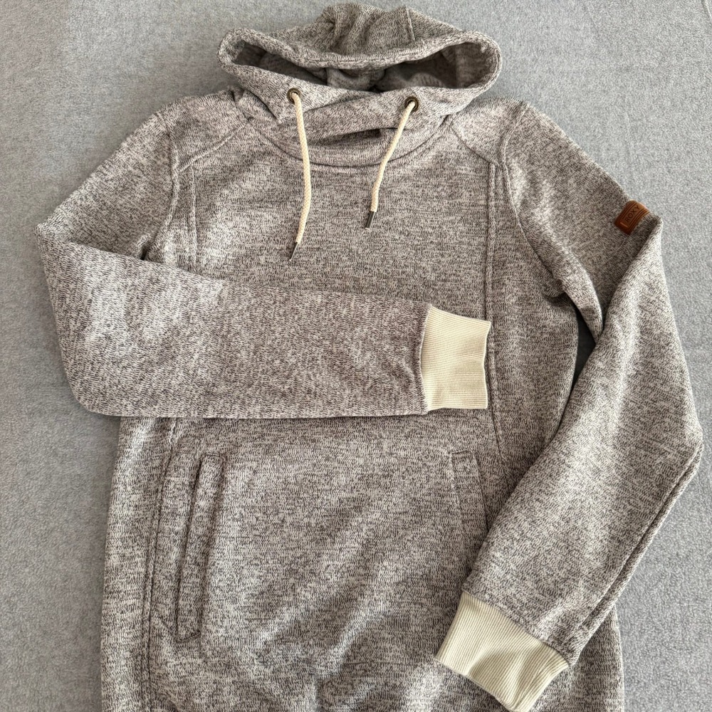 Roxy Womens Grey Marled Space Dye Cowl Neck Hoodie Pullover Sweatshirt Medium